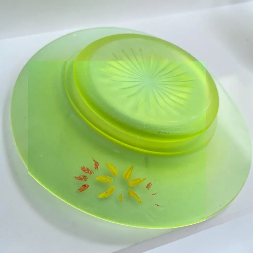 Vintage Uranium Vaseline Glass Plate Frosted Satin Yellow Green Starburst